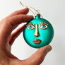 Eyelash Face Glass Ornament Teal