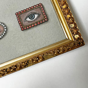 Don Carney Lover's Eyes with Coral & Pearl Beads Art Print in Vintage Gold Tone Frame