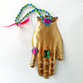 Jeweled Brass Hand with Blue & Green Beads Wall Art
