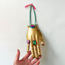 Jeweled Brass Hand with Blue & Green Beads Wall Art