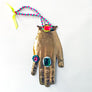 Jeweled Brass Hand with Pink & Blue Beads Wall Art
