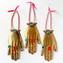 Jeweled Brass Hand with Red & White Beads Wall Art
