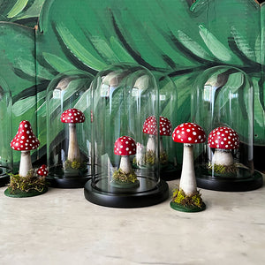 Hand Painted Mushroom Specimen in a Glass Dome (E)