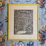 New Orleans Courtyard (Rue Bourbon) Original Vintage Lithograph in Painted Wood Frame