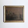 Vintage Night Scene with a Castle Original Charcoal Drawing on Paper in Gold Tone Frame