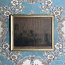 Vintage Night Scene with a Castle Original Charcoal Drawing on Paper in Gold Tone Frame