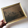 Vintage Night Scene with a Castle Original Charcoal Drawing on Paper in Gold Tone Frame