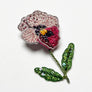 Beaded Pink Pansy Flower Embroidered Pin by Trovelore