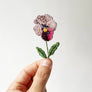 Beaded Pink Pansy Flower Embroidered Pin by Trovelore