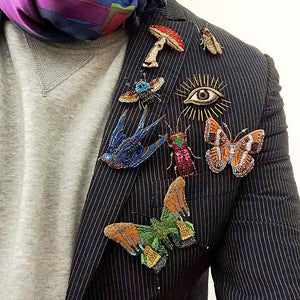 Beaded Rainbow Beetle Embroidered Pin
