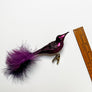 Sparkle Purple Bird with Feather Tail Glass Clip Ornament