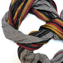 PATCH NYC Red, Mustard, Black Stripe with Grey & Black Gingham Mixed Fabric Scarf
