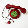 Vintage Big and Little Red Metal Toy Phones (Pair)