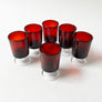 Vintage Cordial Glasses Red & Clear Made in France (Set of 6)