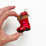 Santa Claus Boot with Poinsettia Glass Ornament