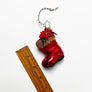 Santa Claus Boot with Poinsettia Glass Ornament