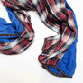 Blue & Red, White, Black Plaid Wide Linen Scarf (B)