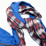 Blue & Red, White, Black Plaid Wide Linen Scarf (B)