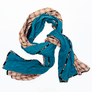 Teal & Brown, Cream, Tan Plaid Wide Linen Scarf (C)