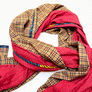 Red & Black, Brick, Yellow, Tan Plaid Wide Linen Scarf (D)