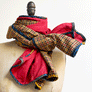 Red & Black, Brick, Yellow, Tan Plaid Wide Linen Scarf (D)