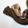 Brown & Amber, Brown, Cream, Rust Plaid Wide Linen Scarf (F)