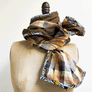 Brown & Amber, Brown, Cream, Rust Plaid Wide Linen Scarf (F)