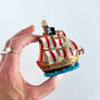 Skull & Crossbones Pirate Ship Glass Ornament