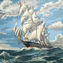 Original Seascape with Ship Painting on Board Vintage Art