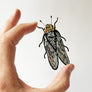 Beaded Silver & Black Cicada Embroidered Pin by Trovelore