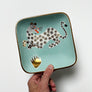 Waylande Gregory Square Dish with Leopard & Gold Dots Matte Aqua
