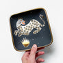 Waylande Gregory Square Dish with Leopard & Gold Dots Matte Black