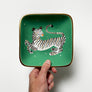 Waylande Gregory Square Dish with Tiger & Gold Dots Matte Green
