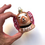 Pink Staffordshire Dog with Black Collar Glass Ornament