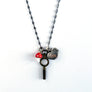 PATCH NYC Treasure Necklace: Sterling Silver Heart Locket, Vintage Pocket Watch Key & Enamel Mushroom