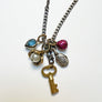 Treasure Necklace: Skeleton Key & Small Oval Sterling Silver Etched Locket (625B)