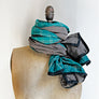 Teal Plaid & Grey/Tan Pinstripe Wide Linen Scarf