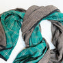Teal Plaid & Grey/Tan Pinstripe Wide Linen Scarf