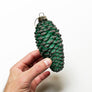 Glitter Teal Pinecone Glass Ornament