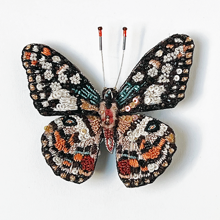 Beaded Tiger Spot Butterfly Embroidered Pin