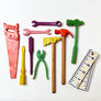 Vintage Busy Boy Metal Tool Chest with Vinyl Toys (11 piece set)