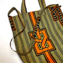 Cotton Print Market Tote: Orange & Navy Geometric
