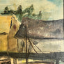 Wharf Scene with Structures & Boat - Original Oil Painting on Board in Frame