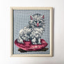 Vintage Original Persian Cat on Pink Cushion Needlework in Wood Frame