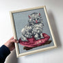 Vintage Original Persian Cat on Pink Cushion Needlework in Wood Frame