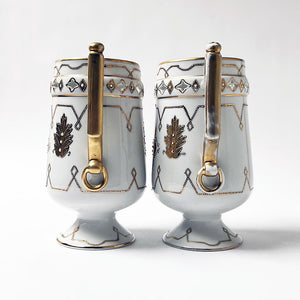 Pair of Vintage Porcelain White and Gold Pitchers