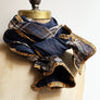 PATCH NYC Navy Blue with Blue, Brown, White Plaid Mixed Fabric Scarf