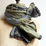 PATCH NYC Light Olive with Blue Check Mixed Fabric Scarf