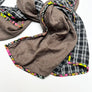 Brown & Black/White Plaid Wide Linen Scarf