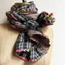 Brown & Black/White Plaid Wide Linen Scarf